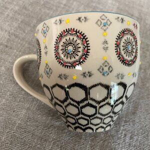 EB Ceramic Geometric Raised Coffee/Tea Mug Black Blue Red!
